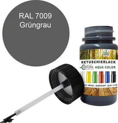 Produktbild von Reparaturlack Lackstift RAL Lack Pinselflasche 50ml. Farbe Holz Metall Möbel Auto Bad Retuschierlack - RAL 7009 Grüngrau