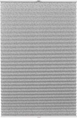 Produktbild von Plissee Printed Maßanfertigung Klemmfix Farbe: Hellgrau Motiv Leaves, Größe: B): 41-50 cm, H): 40-100 cm