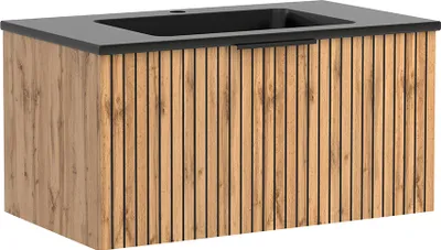Produktbild von Waschtisch 80cm, Waschbecken matt schwarz, Eiche, LIVINGSTON-03