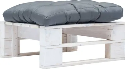 Image de Repose-pied palette de jardin avec coussin gris Blanc Bois