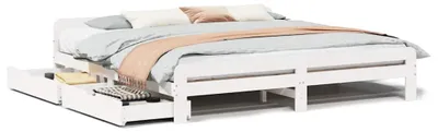 Image de vidaXL Lit en bois massif sans matelas Blanc 200x200 cm pin