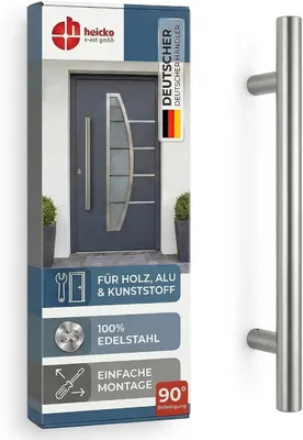 Produktbild von heicko Haustürgriff Edelstahl Stoßgriff 1450 mm, 90° schräge Stützen, matt gebürstet