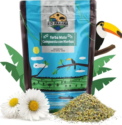Image de Rio Parana - Thé maté aux herbes 500 g - à la menthe et à la verveine - séché à l'air libre - peu de poussière - Yerba argentine - vieilli au moins 1 an