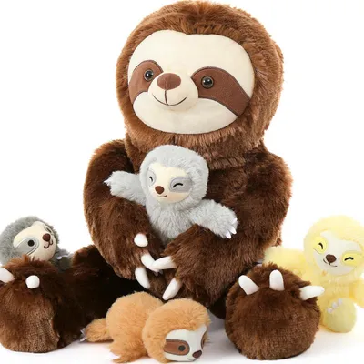 Produktbild von Riesen Faultier Kuscheltier XXL 60cm mit 4 Babys im Bauch, Dunkelbraun