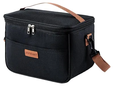 Immagine prodotto di Borsa termica isolata, 8 litri, nera, pieghevole, riutilizzabile, ideale per viaggi, picnic, campeggio e lavoro