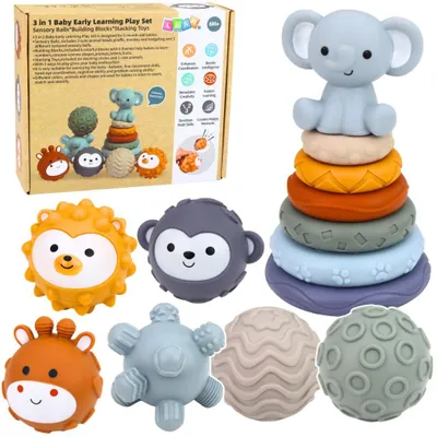 Produktbild von Set sensorischer Gummibausteine ​ ​ für Babys, 3-in-1-Ballturm