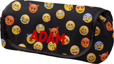 Produktbild von Personalisierte Mäppchen Federtasche mit Namen Schlamperbox Federmäppchen mit Klettverschluss Klappe Schüleretui Stiftemappe mit zwei Reißverschlüssen Emoji Black [151]