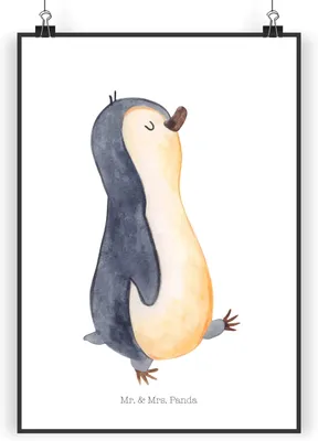 Produktbild von Mr. & Mrs. Panda Bild Pinguin marschieren DIN A5 - Weiß - Geschenk, Bruder, Wandbild, drucke, Familie, Pinguine, wanddeko, Stolz, Kunstdruck, Plakat