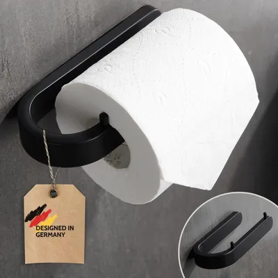 Produktbild von Toiletpapierhalter schwarz matt ohne Bohren - moderne WC-Rollenhalter