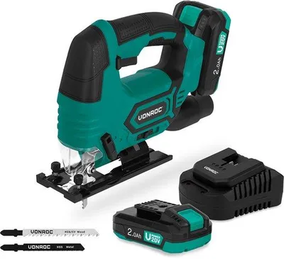 Obrázek produktu pro VONROC – Akumulátorová přímočará pila 20V – 80 mm | 2x 2,0 Ah baterie a rychlonabíječka
