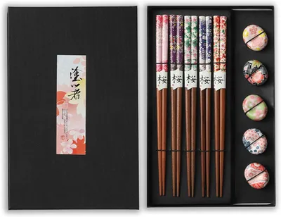 Imagen del producto de 5 pares de palillos para sushi, palillos de madera reutilizables, palillos antideslizantes chinos y japoneses, palillos chinos
