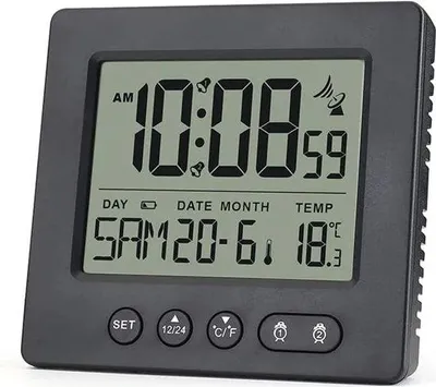 Obrázok produktu pre Elektronický rádiový budík s 2 budiacimi signálmi, ukazovateľom teploty, 5-minútovým režimom odloženia budíka a automatickým nastavením času, napájaný na batérie (2 batérie typu AAA nie sú súčasťou balenia).