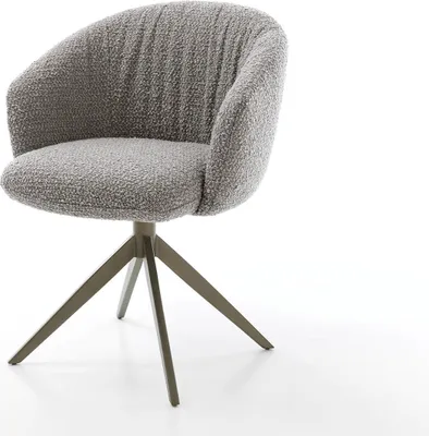 Produktbild von DELIFE Drehstuhl Caja-Flex mit Armlehnen Bouclé Silbergrau Kreuzgestell breit Effektfinish Titan 360° drehbar Taschenfederkern
