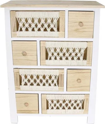 Produktbild von Kommode "Makramee" aus Holz & Textil, 56 x 77 cm, 8 Schubladen, Schubladenkommode Boho Chic