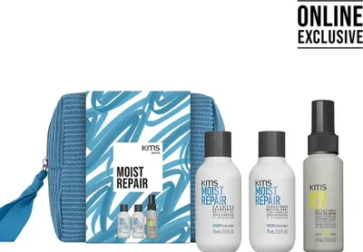 Productafbeelding van KMS Moistrepair Reisset - Shampoo 75 ml + Conditioner 75 ml + Zoutwater Spray 75 ml + Toiletartikelen tas
