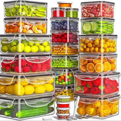 Zdjęcie produktu dla 20 sztuk pojemników na żywność, z pokrywką i uszczelką, różne rozmiary Zestaw pojemników do przechowywania, hermetyczne i szczelne pudełka na lunch, pudełka do przygotowywania posiłków.