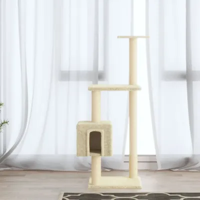 Immagine prodotto di Graffiatoio "Heiligengrabe" in legno, peluche e sisal color crema. Dimensioni (L/A) 41x41x104 cm