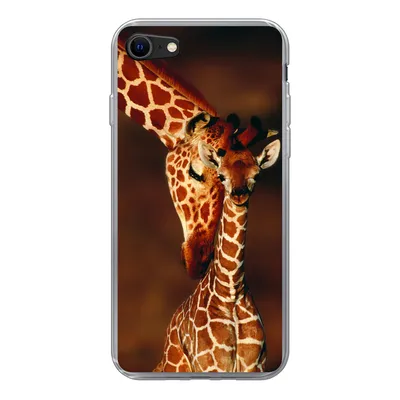 Produktbild von MuchoWow® Handyhülle Schutzhülle Hülle für iPhone SE 2020 Giraffe - Kalb - Porträt Silikon Softcase Handy Hülle - Kartenbesitzer