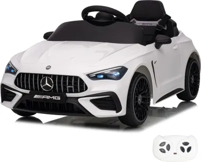 Immagine prodotto di Auto elettrica per bambini Mercedes-Benz CLE53 AMG 12V (1–5 anni) – Con licenza ufficiale, telecomando, pneumatici in EVA e sedile in pelle – Veicolo elettrico per bambini – Bianco