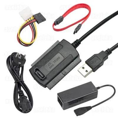 Produktbild von USB Adapter für IDE und SATA Festplatten Konverter Kabel mit Netzteil für 21/2 Zoll und 31/2 Zoll HDD SSD Datenrate bis 480 Mbps für PC Notebook und Laptop