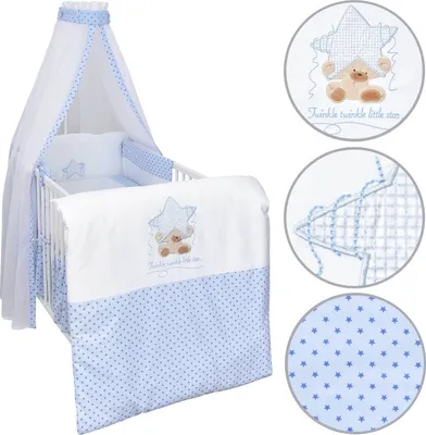 Produktbild von Baby Delux Baby Bettwäsche Bettset 4-tlg Bettausstattung Nestchen Himmel mit Stickerei Twinkle Star Blau