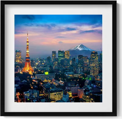 Produktbild von Stadt bei Nacht– Wandbild mit Rahmen – Gerahmtes Bild  – Wanddekoration – 50x50 cm –  Schwarz Rahmen