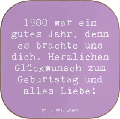 Produktbild von Mr. & Mrs. Panda Tischuntersetzer Spruch 1980 Geburtstag - Lavendeltraum - Geschenk, Happy Birthday, war ein gutes Jahr, Geburtstagsjahr, Coaster, Herzlichen Glückwunsch