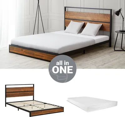 Produktbild von Homestyle4u Metallbett 140x200 Schwarz mit Matratze mit ® Standard 100 mit Lattenrost Futonbett Bett Bettgestell Doppelbett