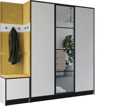 Produktbild von KIER FURNITURE Kleiderschrank EDEN, Schlafzimmer Schrank, Garderobeschrank, Flurschrank Weiß & Gelb 209,6x205x39 cm