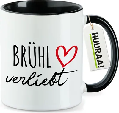 Produktbild von Huuraa Kaffeetasse Brühl verliebt 330ml Schwarz Keramik Kaffeebecher Geschenkidee