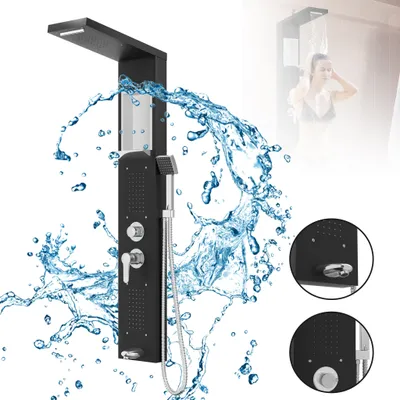 Obrázek produktu pro LZQ Sprchový panel z nerezové oceli 5 sprchových funkcí Masážní tryska Dešťová sprcha Ruční sprcha Multifunkční sprcha pro koupelnu Multifunkční sprchový systém s baterií Nástěnný sprchový panel, černý