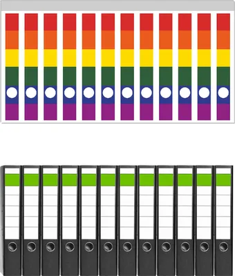 Produktbild von Wallario 12 Stück schmale Ordner inkl. Klebeetiketten mit Motive Regenbogen Flagge Fahne -  Set mit Rückenschildern / Ordnerrücken Stickern