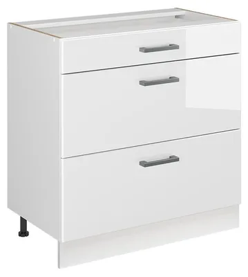 Imagen del producto de Mueble bajo de cocina Vicco R-Line Blanco alto brillo/Blanco 80 cm con 3 cajones sin encimera, Model 72371