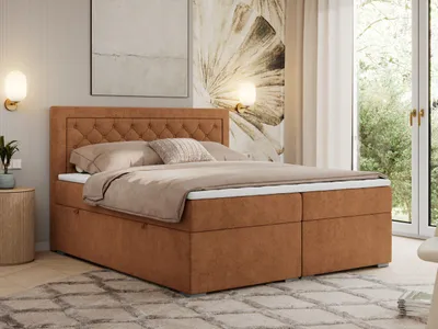 Produktbild von MKS MEBLE Boxspringbett 120x200 mit Bettkasten, Polsterbett 120x200 mit Matratze H4 Topper, Boxspringbett 120x200, Polsterbett 120x200, Bett 120x200 mit Kopfteil - Orange Strukture - H4 - JASIR