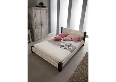 Produktbild von MASSIVMOEBEL24 Bett Mango / Akazie 140x200x75 weiß gewachst CASTLE-ANTIK #403