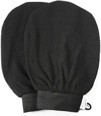 Produktbild von Famanu Duschhandschuh Set - Exfolierende Badhandschuhe - 21,5x15cm - Schwarz