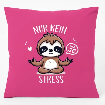 Produktbild von Huuraa Kissen Nur keinen Stress Yoga Faultier 40x40cm mit Füllung Fuchsia Baumwolle Dekokissen Geschenkidee