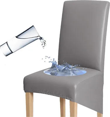 Produktbild von Elastischer Stuhlbezug aus Kunstleder, Größe XXL, Rückenlehne 60–75 cm, Grau – Schonbezug