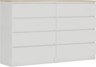 Image de Commode 8 tiroirs, Couleur : Blanc mat / Chêne Sonoma TOP, 138 x 101 x 39 cm