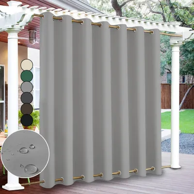 Produktbild von 1-częściowa szara zasłona zewnętrzna odporna na warunki atmosferyczne wodoodporna z oczkami na górze i na dole zasłona zaciemniająca zasłony zewnętrzne nieprzezroczyste zasłony zasłony na balkon taras ogród patio, 254x213cm