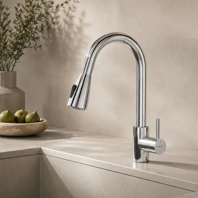 Produktbild von AM.PM Wasserhahn Küche Chrom Hochdruck Küchenarmatur Ausziehbar 360° Drehbar, Mischbatterie Küche Wasserhahn Ausziehbar mit 2 Modus, Armatur Küche