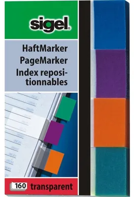 Produktbild von SIGEL HN671 Haftmarker, Papier, Transparent, mint, orange, violett, türkis, 50x20 mm, 160 Streifen
