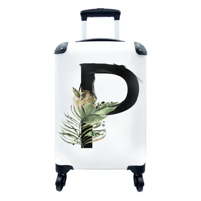 Produktbild von MuchoWow® Koffer Handgepäck Trolley Rollkoffer Kleine Reisekoffer mit 4 Rollen - Schwarz - Alphabet - Buchstabe P - Cabin Size < 55x40x23 cm & 55x40x20 cm - Fotokoffer - Kabinenkoffer - Boardgepäck - Reise-Box - Reisekoffer - Reisegepäck - Koffer mit Bild - Trolley für Kinder