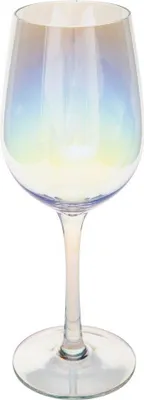 A single wine glass with an iridescent finish.