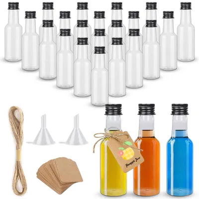 Produktbild von 24 Flaschen à 50 ml mit 2 Trichter und 24 Etiketten – Perfekt für Partys und Hochzeiten