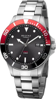 Produktbild von Regent Armbanduhr Herren Metall Analog Uhr schwarz rot Metallarmband URF1543