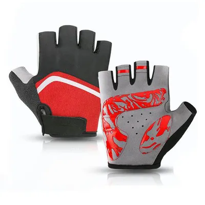 Imagen del producto de Guantes deportivos y de fitness para ciclismo, tipo "media punta", color rojo