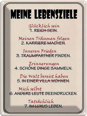 Produktbild von vianmo Blechschild 40x30 cm meine Lebensziele glücklich Spruch Zitat