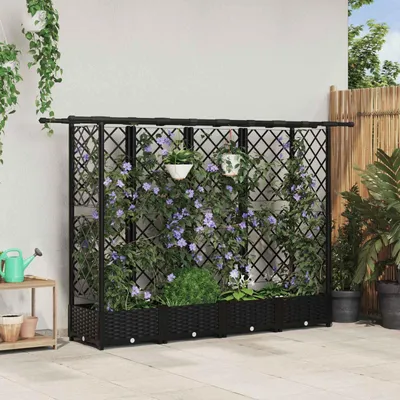 Produktbild von Maison Exclusive - Hochbeet mit Rankgitter und Dach Schwarz 202,5 x 40 x 121 cm PP
