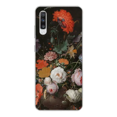 Produktbild von MuchoWow® Handyhülle Schutzhülle Hülle für Samsung Galaxy A70 Stilleben mit Blumen und einer Uhr - Gemälde von Abraham Mignon Silikon Softcase Handy Hülle - Schutzhaube